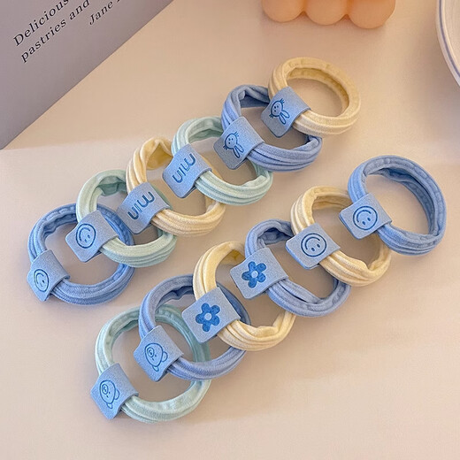SAHANE SAHANE [Little Bear Style] Salt de mer Blue Blue Hagine de cheveux sans couture pour les femmes avec une queue de cheval haute et pas de corde à tête effondrée High Elastic Band Cair Cair Rope Salt System [10 pièces - Blue Label Bear]
