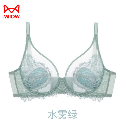 猫人文胸罩套装内衣女款大胸显小聚拢全罩杯大码夏季收副乳防下垂 黎雾绿 均码 75/34BCDEF