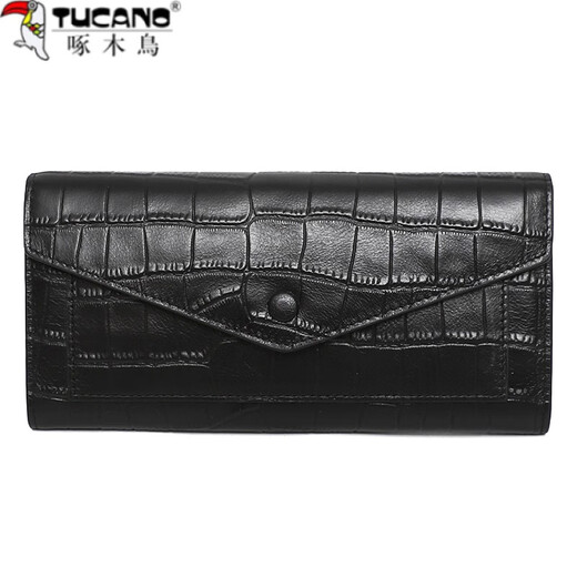 Carpintería (tucano) nueva billetera de cuero para mujeres larga capacidad de gran capacidad patrón de bolsas de mano de moda de cuero suave múltiple tendencia de la tendencia del clip negro largo. 9579