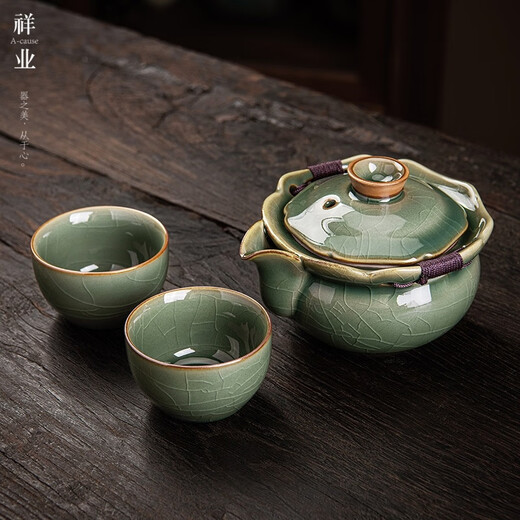 XMSJ Kiln Ice Crack Tee Set für häusliche Anti-Scenen-Teekannenbüro Kung Fu Cover Schüssel Tee Tasse Set 12023 Handgrabungstopf + Sechs Tasse + gemeinsame Tasse + Teeleck + Tee Geyao Chuhua Meiziqing Tee Set Set Set Set Set Set Set Set Set Set Set
