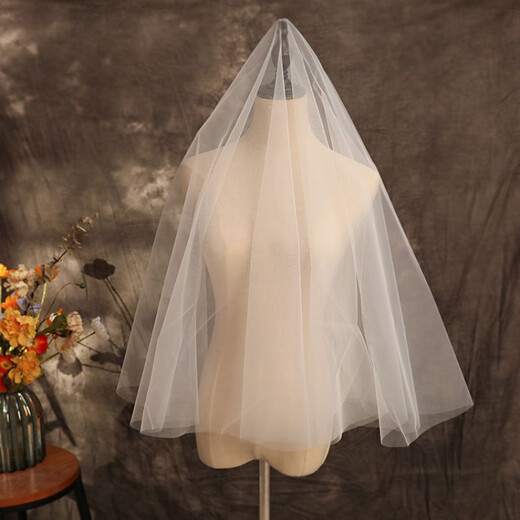 
Zi Jiafu French bow personality veil bride wedding headdress new style atmosphere proposal marriage certificate photo headdress shell beige bow veil - about 1.2 meters 100cm-135cm