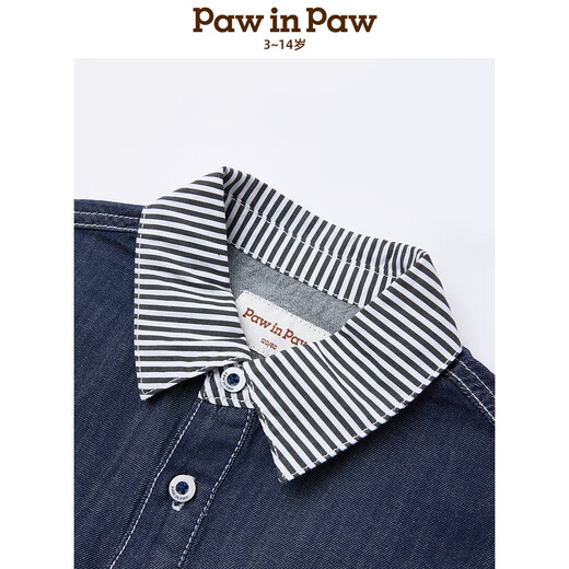 PawinPaw shopping mall same style cartoon bear children's clothing 25 spring and summer new boys' lapel patchwork shirt Blue blue/50 120