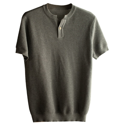 Chaoyuanxingpishuai Henry collar solid color sweater men's short-sleeved summer thin ice silk mid-mountain collar casual t-shirt men's half-sleeve C-black 3XL
