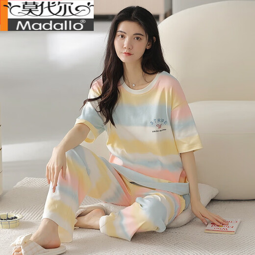 
Modal pajamas women's summer pure cotton thin cute short-sleeved trousers for outerwear set Spring and Autumn loose summer home clothes Y9716 2XL (recommended 130-145 Jin [Jin equals 0.5 kg])