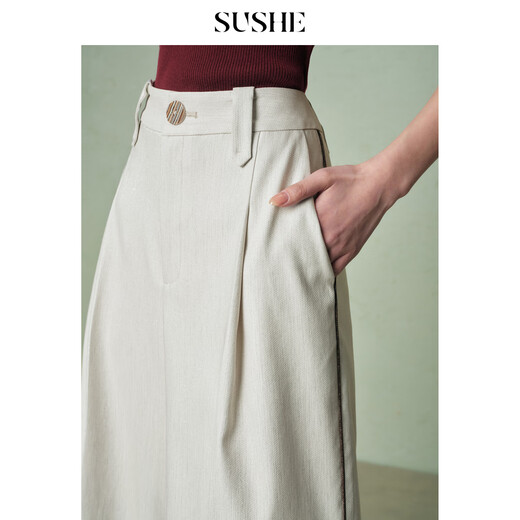 SUSHE Fashionable Old Money Silver Twill V-neck Vest Loose Folded Wide-leg Pants Suit Women's Spring Champagne Rice-Pants S