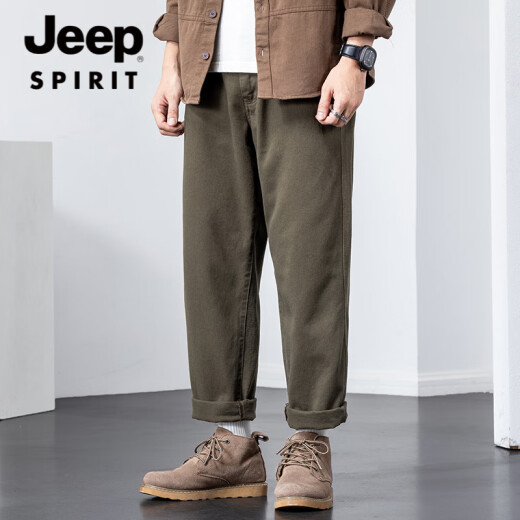 JEEP SPIRIT吉普休闲裤男士宽松潮牌秋冬新款工装长裤纯棉美式直筒裤春秋男裤 JEEPL1098-军绿 M 适合100-125斤