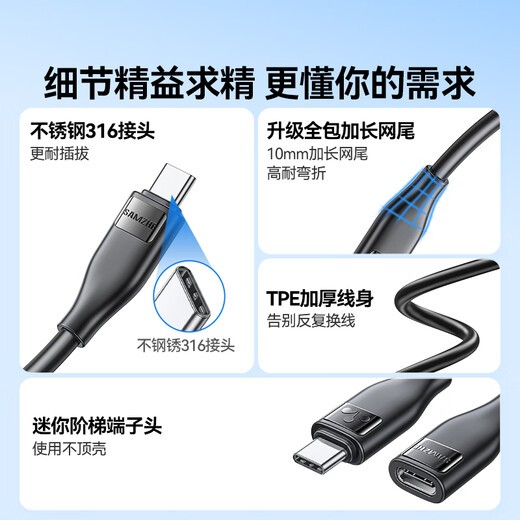山泽Type-c延长线公对母1.5米 USB-C3.2gen2全功能扩展线转接4K投屏手机笔记本PD100W充电数据线CMCF15
