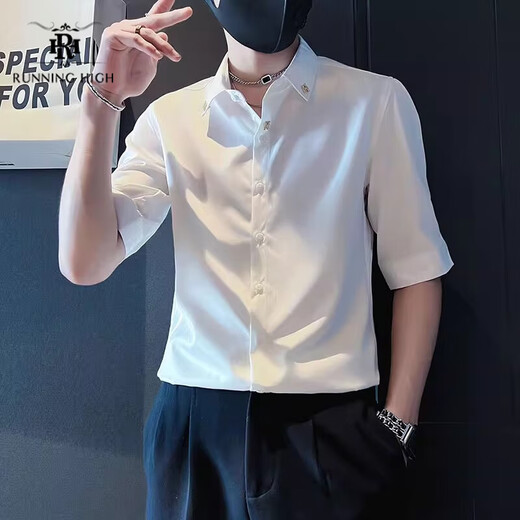 RUNNING HIGH品牌衬衫男2025新款轻商务潮流时尚商务休闲易打理七分袖衬衫 白色 XL