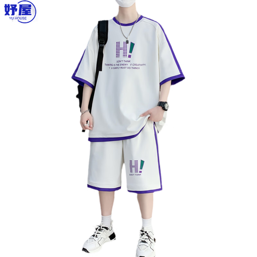 Yuwu hochwertiger Jugend Sommer Neuer Sportanzug 12-15 Jahre alte Jungen Student Kurzärmelte T-Shirt Big Children Ice Seide Short 9928 Beige Anzug l ca. 110-125jin [Jin gleich 0,5 kg] kann getragen werden