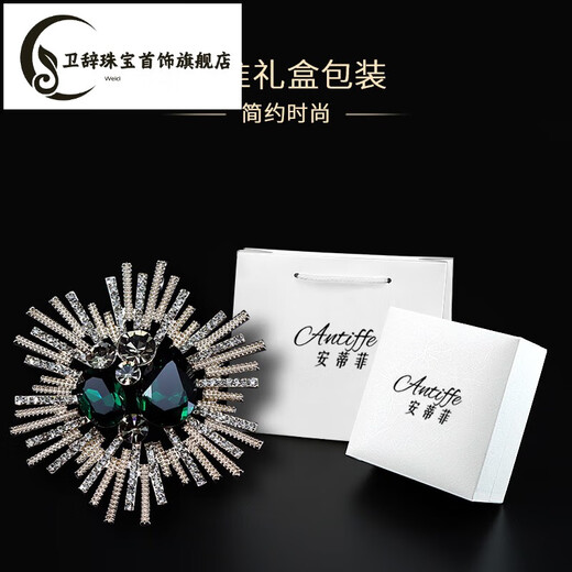 卫辞复古气质水晶胸针高档女精致奢华2025新款潮大闪钻胸花大衣别针扣 墨绿 XZ1047 标准礼盒装