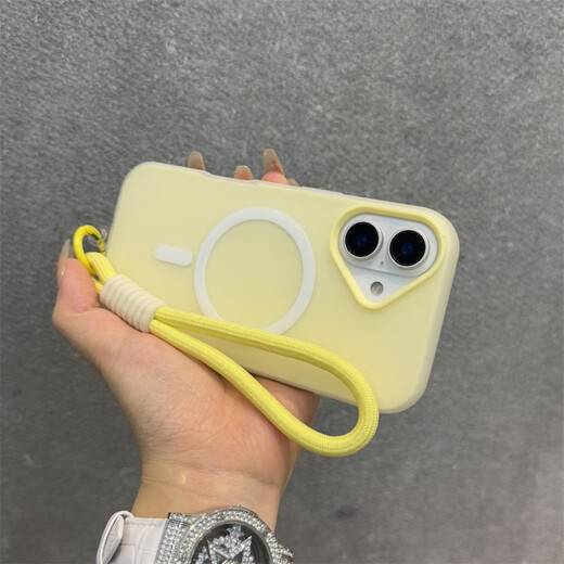 
Bartini light yellow jelly skin-like Apple 16 mobile phone case iphone16promax magnetic new two-in-one 15pro niche 14 simple big hole 13 couple 12 personality [light yellow] + yellow bracelet iPhone 16