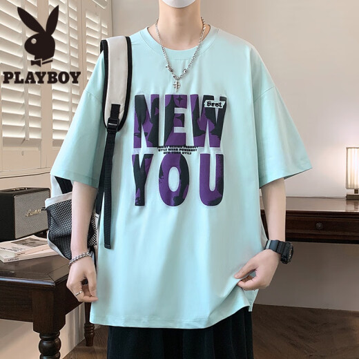 花花公子（PLAYBOY）夏季短袖t恤男孩12-15岁初高中学生宽松半袖13青少年大童体恤上衣 LF5012-黑色 M 75至105斤
