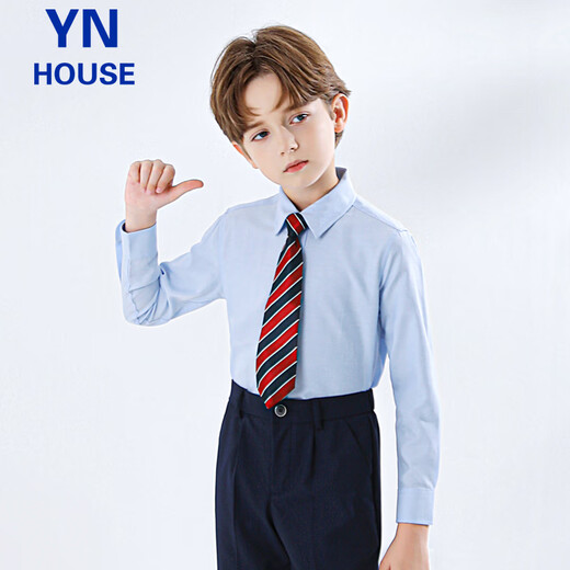 Yinuofang children's shirt long-sleeved blue boys and girls shirt suit shirt blue size 150