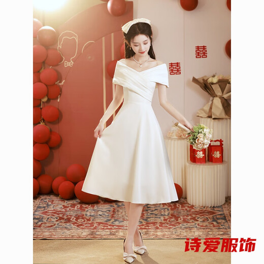 Dongjing Robe de soirée blanche à une épaule peut être portée pour la robe de fiançailles robe de mariée