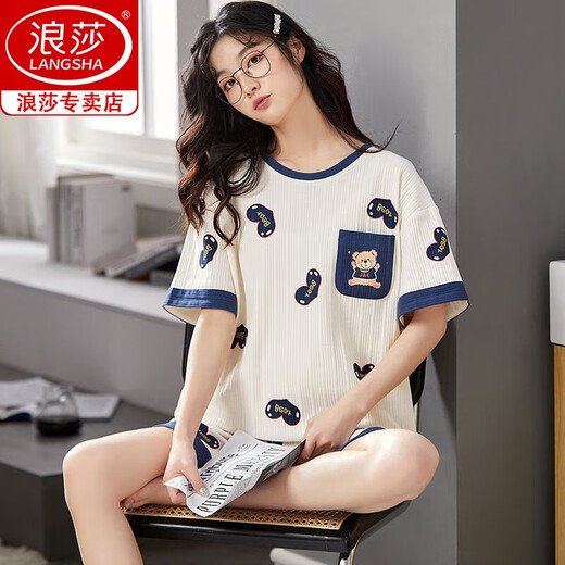 浪莎冰丝睡衣女夏季短袖2025年新款韩版可爱夏天薄款可外穿家居服套装 6630# XL 【推荐110-125斤】