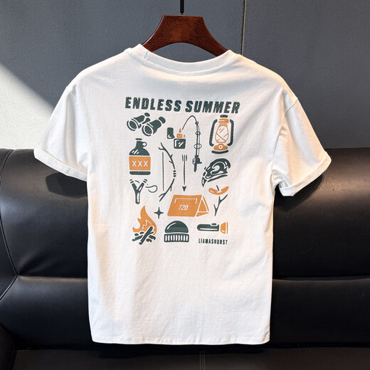 Guangan AEPE2025 NEUES Kurzarm-T-Shirt für Männer Sommer Handsome Modemarke Halbärmelig-Hemd Herren-Slim-Fit-gedrucktes T-Shirt Top 9923 White M 100-115jin [Jin entspricht 0,5 kg]