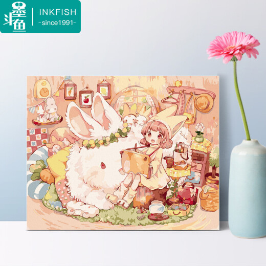 Cuttlefish diy digital oil painting coloring painting living room scenery coloring handmade oil paint decorative painting 40*50cm rabbit accompanying girl