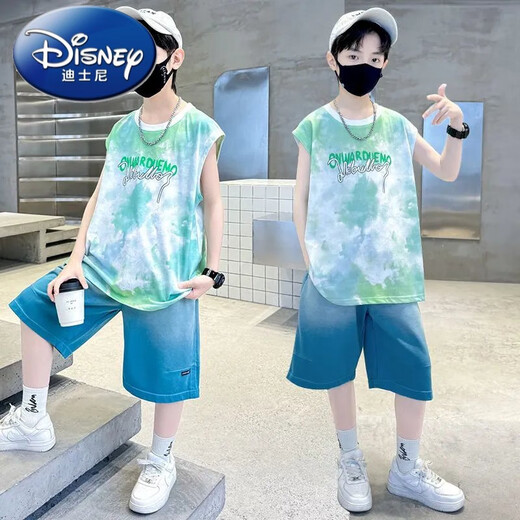 迪士尼（Disney）儿童装男童夏装无袖背心套装新款夏季中大童男孩运动帅气夏款 TZK693-绿色套装 120 建议身高110-120厘米