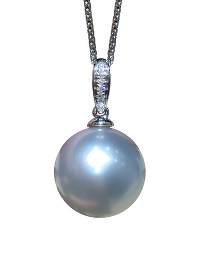 Sen used cold light Australian white pearl pendant, natural South Sea white beads, 18K gold diamond seawater pearl necklace, round melon seed buckle, 18K Birkin diamond + slightly blemished Australian white (excluding chain 15-16mm