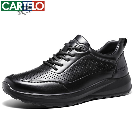 卡帝乐鳄鱼（CARTELO）皮鞋男士夏季透气镂空牛皮凉鞋商务运动休闲男鞋 5305 黑色 39 