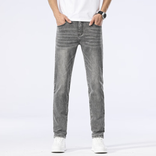New Balance High-end Men's Jeans Summer Thin Slim Slim Elastic Straight Pants Middle-aged Simple and Versatile Washed Pants 1049 Gray 29