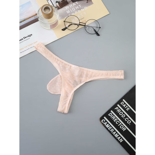 Men's thong ice silk jacquard thong transparent sexy T-pants breathable fashion personality sexy high elastic pink S44-53 kg