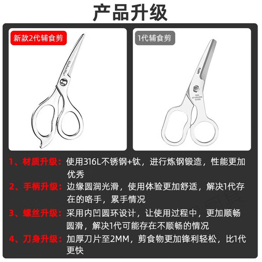 316不锈钢辅食剪刀夹子宝宝婴儿儿童老人专用剪便携式可拆卸 1代-316L辅食剪刀+夹子+收纳盒