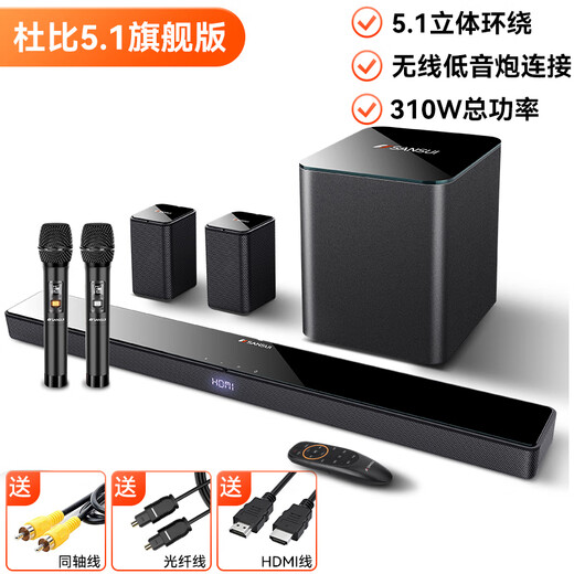山水（SANSUI）DV-95E回音壁电视音响 杜比5.1声道全景声家庭影院 家庭KTV套装智能蓝牙家用K歌卡拉OK 带麦克风