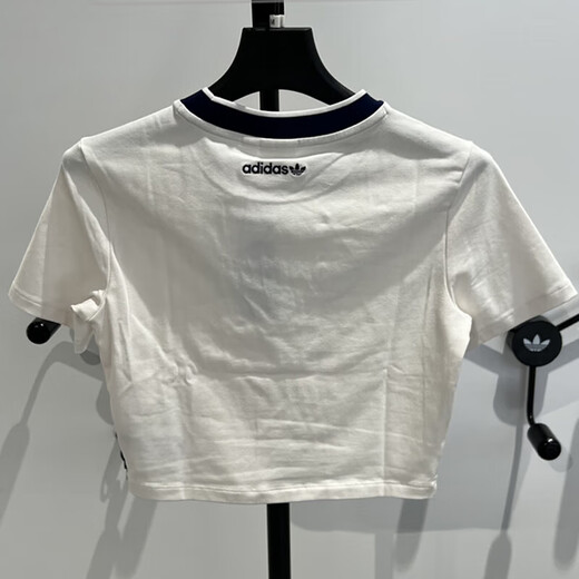 阿迪达斯（adidas）短袖T恤女装2024夏季新款三叶草运动服针织透气短款上衣 IX3532 L