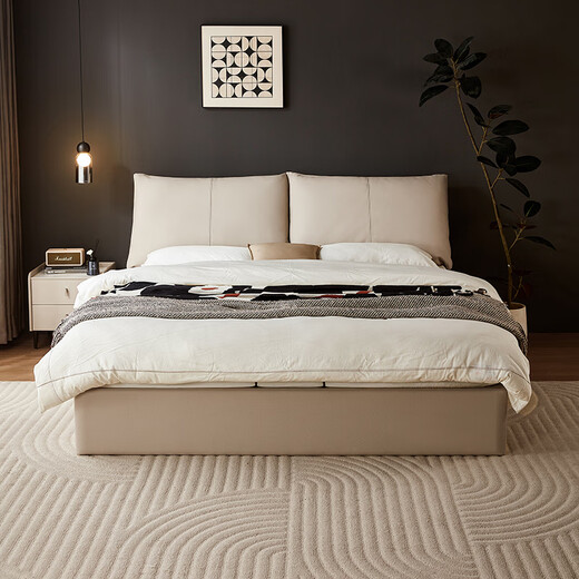 
Lin's home leather bed can be folded and packed with a large bedside bed, cowhide soft bag bed 1m 8 ribs skeleton double bed PC835 soft yarn floor bed + 20cm mattress 1.8*2m