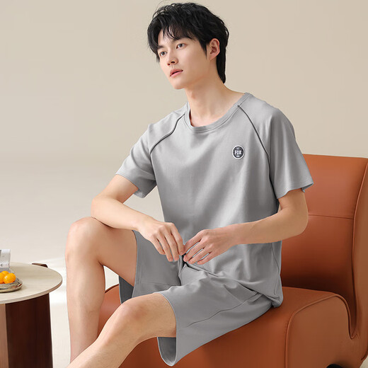 Palando Pure Cotton Pyjamas Herren Sommer 2025 Neues dünnes, kurzärmeliges, kühles Home-Kleidungsstück in großer Cassion-Jungen in Full-Rocte-Kleidung 13601 [reines Baumwoll, weiche und hautfreundliche] L [Vorgeschlagene Größe 165-170C Gewicht 100- 100-