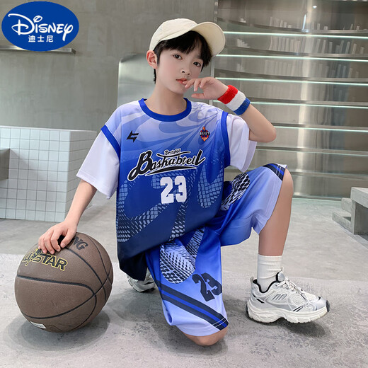 迪士尼男童篮球服夏装套装帅气儿童夏季运动服速干渐变中大童两件套酷潮 DMG-9922-23号球服-黑色- 120 建议身高110cm