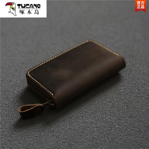 啄木鸟（TUCANO）复古疯马皮钥匙包真皮大容量多功能收纳包头层牛皮男士家用锁匙包 深棕色【疯马皮】