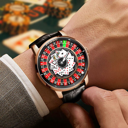 Pindu [play carte watch] jeu de jeux de jeu série de jeux de jeu masculin Roulette entièrement automatique mécanique montre lumineuse tendance masculine 6626 rose coquille de jeu de jeu de jeu noir ceinture noire