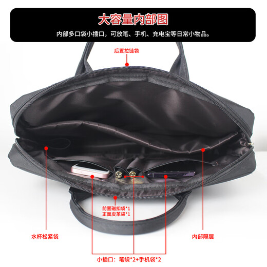 Jiandeng große Kapazität Portable Aktentasche Geschäftstasche verdickte Kleidung-resistente wasserdichte Tasche Leinwand zum Drucken von Logo Reißverschluss Leinwand Tasche 826 Schwarz Länge 38 cm * Breite 6 cm * Höhe 30 cm