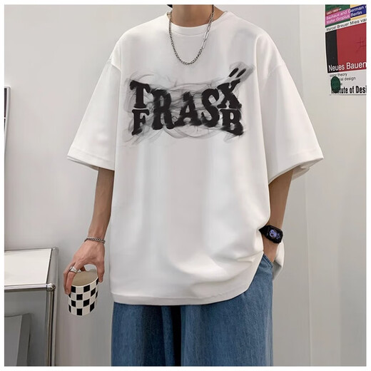 Kurzärärmelte T-Shirt Herren Lose großer runder Hals Trendy bedrucktes trendige Marke Vielseitig vielwichtiger Baumwoll-T-Shirt Top halbärzt