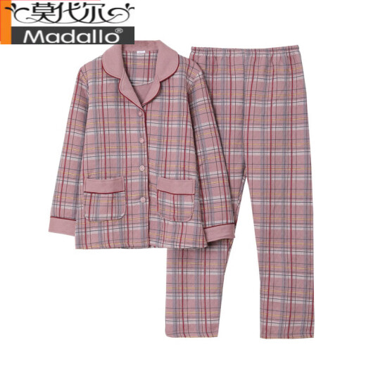 莫代尔春秋冬季中老年中年长袖夹层纯棉睡衣女夹棉加厚款妈妈家居服套装 玫红色 LH3883 4XL 【180-200斤】