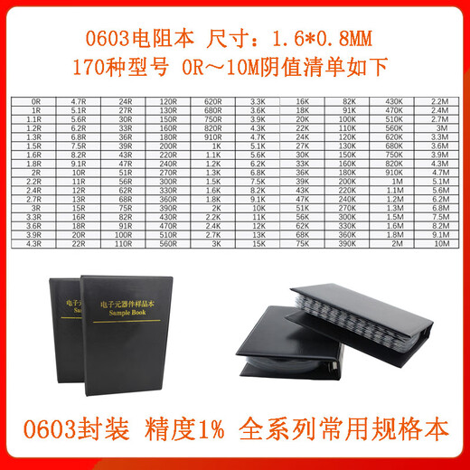 Qidi Resistor Book Capacitor Book Resistor Pack 0201 0402 0603 0805 1206 Resistor Resistor Component Chip Resistor Book 0603 Resistor Book 1% 170 Types 50 Only