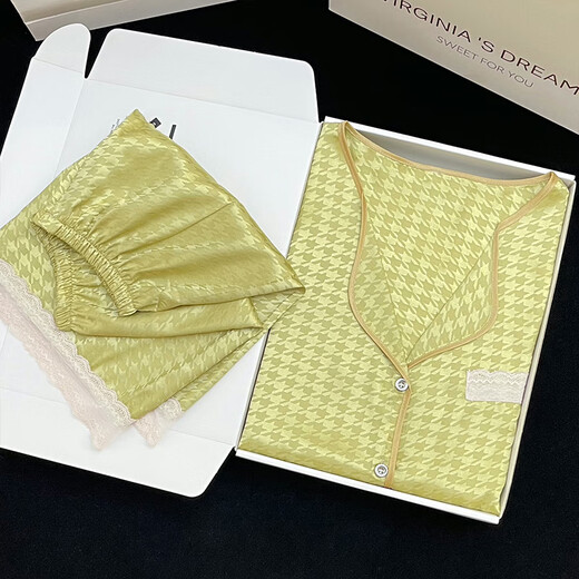 HUALIN FASHION夏季冰丝睡衣女短袖家居服套装网红款感休闲2025 浅黄色 #YX-9214 170 M【75-98】斤