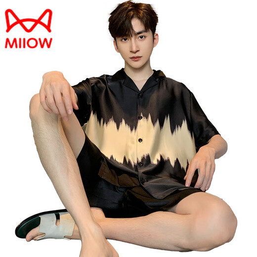 Catman (Miiow) Light Luxury New Men's Pajamas Summer Sensing Sensing Santing Silk Summer Youth Ropa para la ropa del hogar G854 L (altura aproximadamente 170, peso -130 Jin [Jin iguala 0.5 kg])