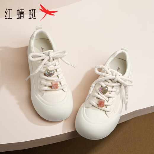 红蜻蜓泡芙面包鞋2025春季百搭小白鞋丑萌厚底板鞋女WTB15280 米白色 39