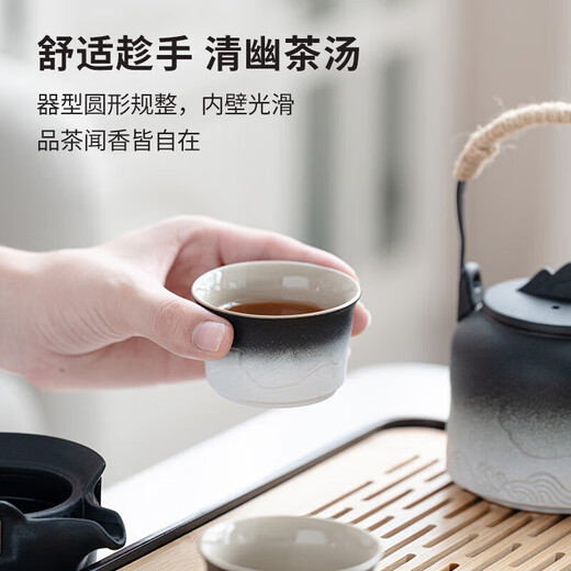 Jinpan Travel Tea Set with Tea Tray Outdoor Portable Ceramic Storage Bag Complete Kung Fu Tea Set Men’s Hand Gift Gradient Lift Pot Set Gray Leather Bag