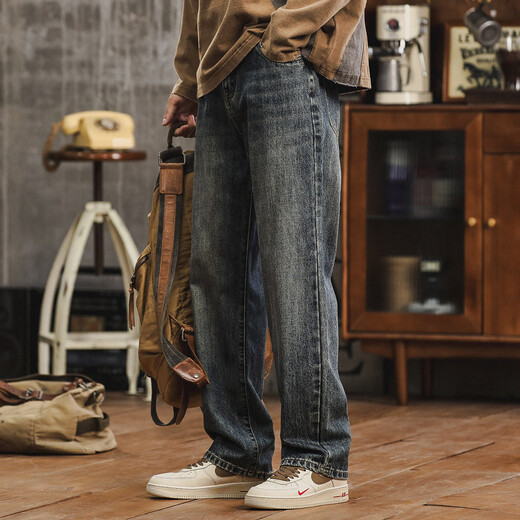 Sammlung legendärer Jeans für Cougars, Primärfarbe neun-Punkte-Jeans, losen Kegel-Cace-Hose von Herren, Denim Blue 12342 32