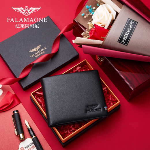 FalamaOne Brand Wallet подлинный кожаный короткий кошелек Cowhide Business Call Card Card Card Gift Day's Day's Gift для моего мужа и отца Специальное предложение Box/QB201-1 Нужно написать поздравительные открытки и печатные фотографии Свяжитесь с обслуживанием клиентов