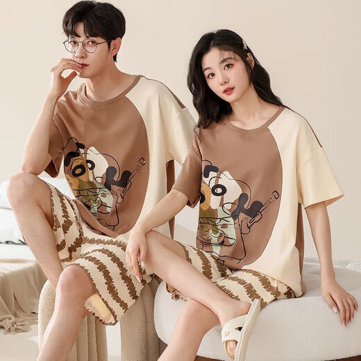 Modales Paar Pyjamas Sommer reines Baumwollkurzarmnacht für Frauen für Frauen süße koreanische Version Cartoons für Männer großer Heimbekleidungsanzug -686 m alleinstehende Frau