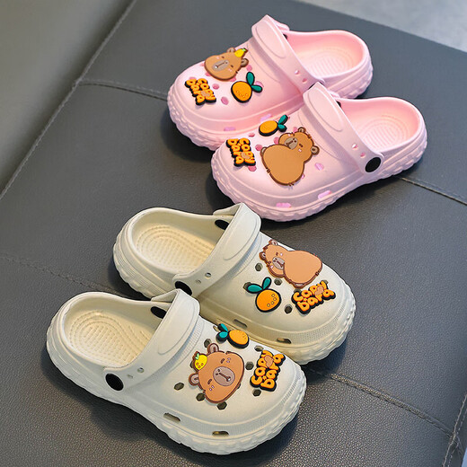 Kapibala Summer Sandals para zapatillas para niños, sin deslizamiento, transpirable, cabeza, padre, child, pisoteo, niños, niñas, zapatos de agujero para niños, caqui (versión mejorada de material ecológico) 12 talla 34/35 (longitud del zapato 22 cm adecuado para el pie 21