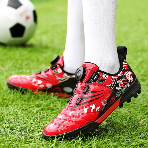 Chaussures de football pour enfants de taille brisée pour enfants Boys Tf Broken Spiks Men's Rotation Bouton Chaussures pour enfants Primaire et secondaire Étudiant Formation et Chaussures de mobilité 9896 Rouge 32