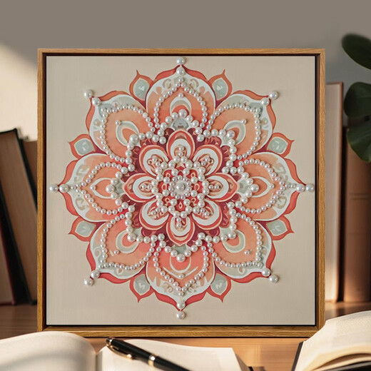 Shantoulin Village Chinese style Songjin Pearl Painting DIY Material Packing Mother Festival Event Intangible Cultural Heritage Handmade Gift Sense Decoration Painting LL13571 Full Color Spraying + Dot Drill Pen 20*20cm Thick solid wood inner frame_Acrylic paint+