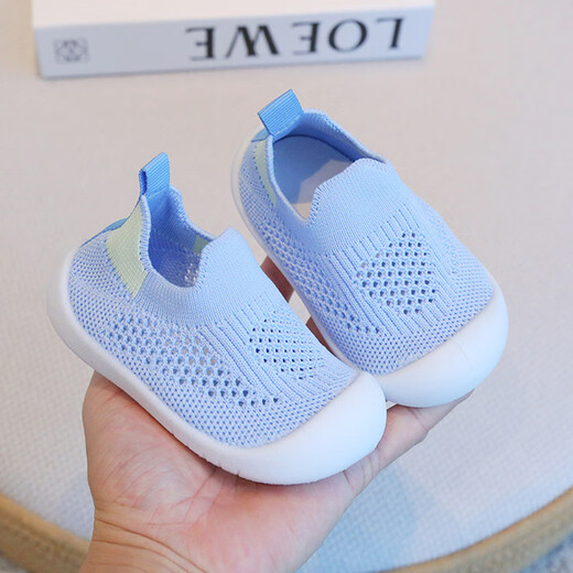 Otter Hui Frühling und Sommer Neue Kinder atmungsable fliegende Netzschuhe Baby Anti -Crash -Weiche Sohle Kleinkindschuhe Jungen und Mädchen Süßigkeiten Farbe Freizeitschuhe Hellblau - Größe 17 Einzelschicht 17 innere Länge 13,5 cm