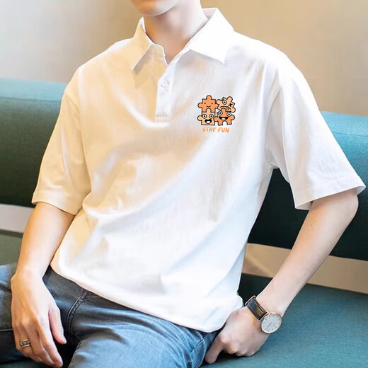 森马（Semir）美式复古男士polo衫短袖宽松百搭翻领体恤2025夏季纯棉半袖上衣服 【3895-WASP】白色 M 85-110斤